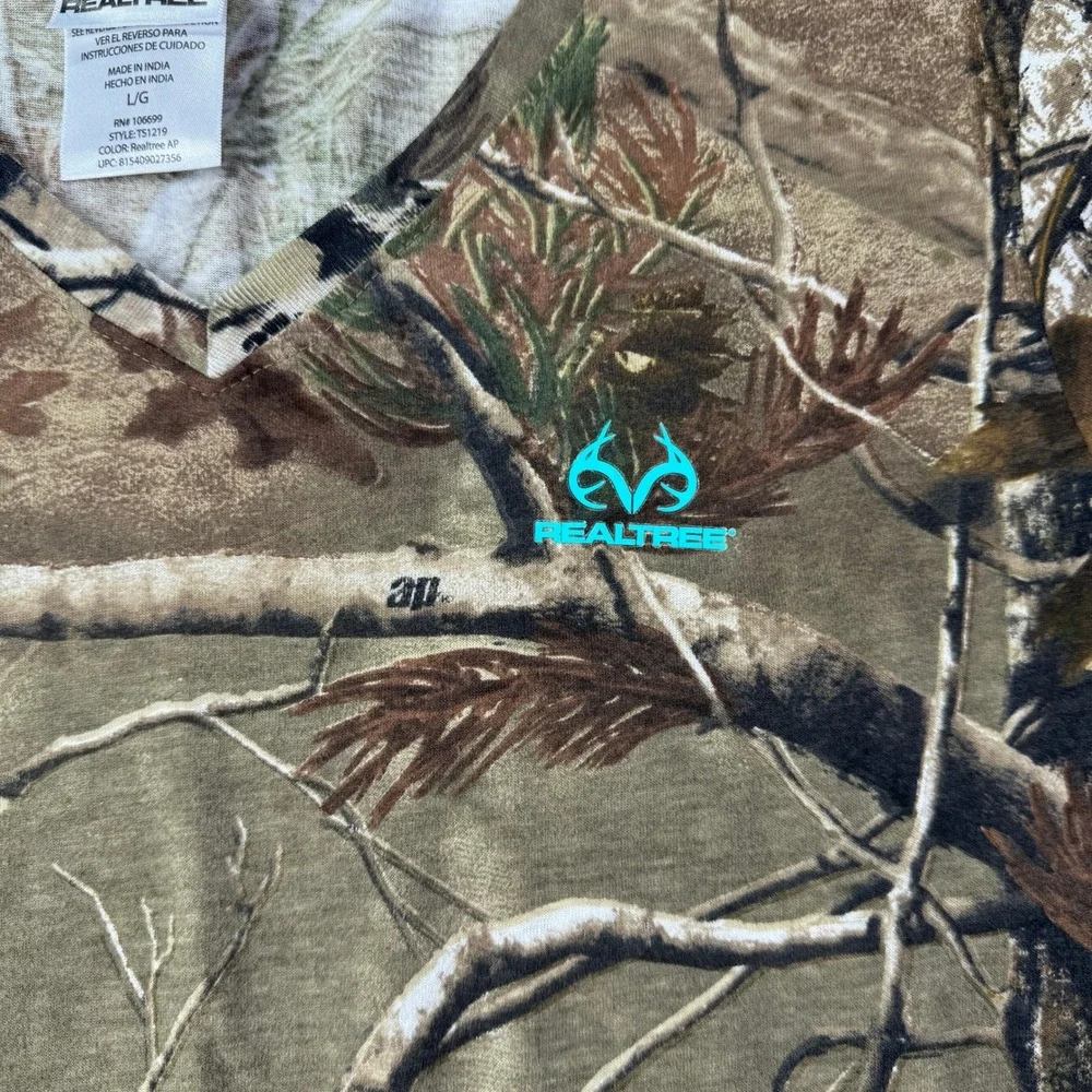 Realtree Womens L Brown Camo V Neck Short Sleeve T Shirt Hunting